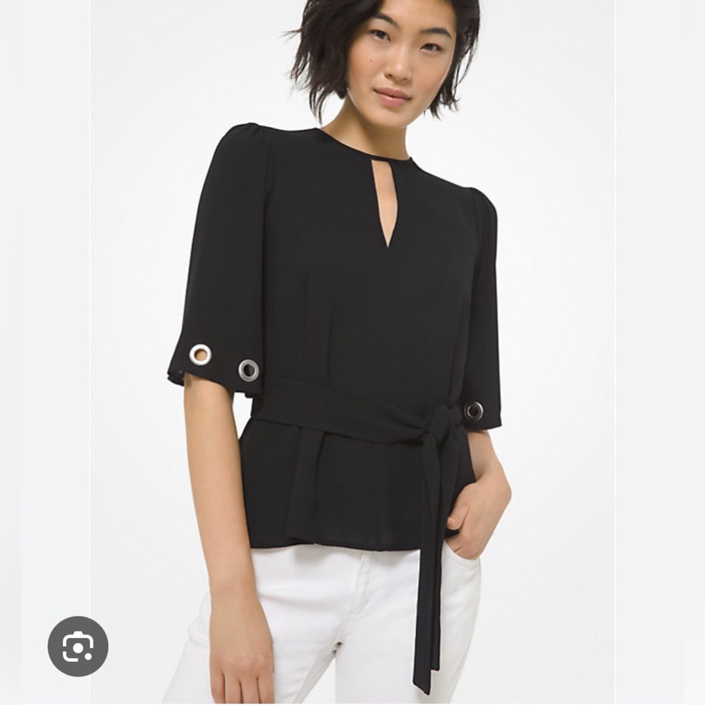 NWT MICHAEL Michael Kors Women's Grommet Sleeve Top with Sash